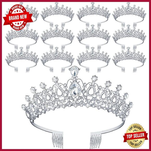 12-Piece Crystal Tiara Set with Comb, Alloy Rhinestone Crowns for Parties